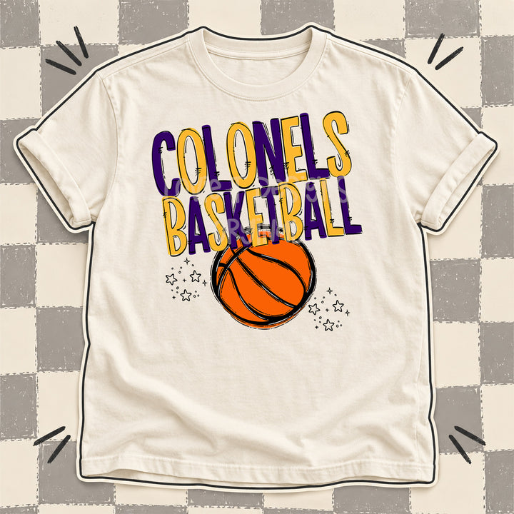 Colonels Purple Yellow Gold Team Go Basketball Mascots DTF transfer