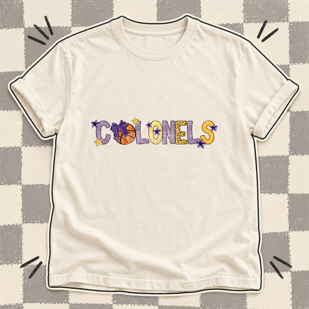 Colonels Purple Yellow Gold Mixed Doodle Basketball Mascots – Mascot Colors DTF transfer mockup
