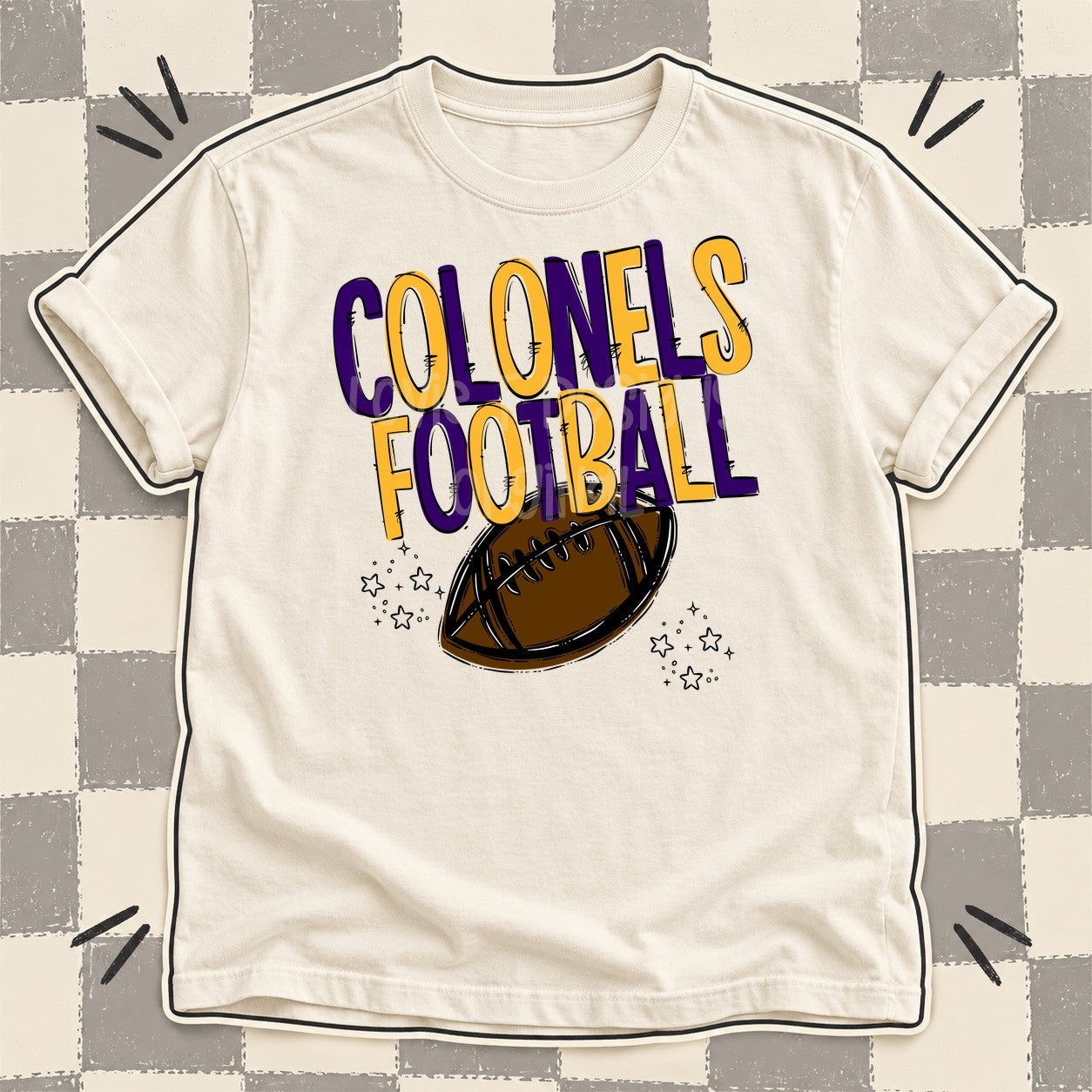 Team Go Football Mascots Colonels Purple Yellow Gold design