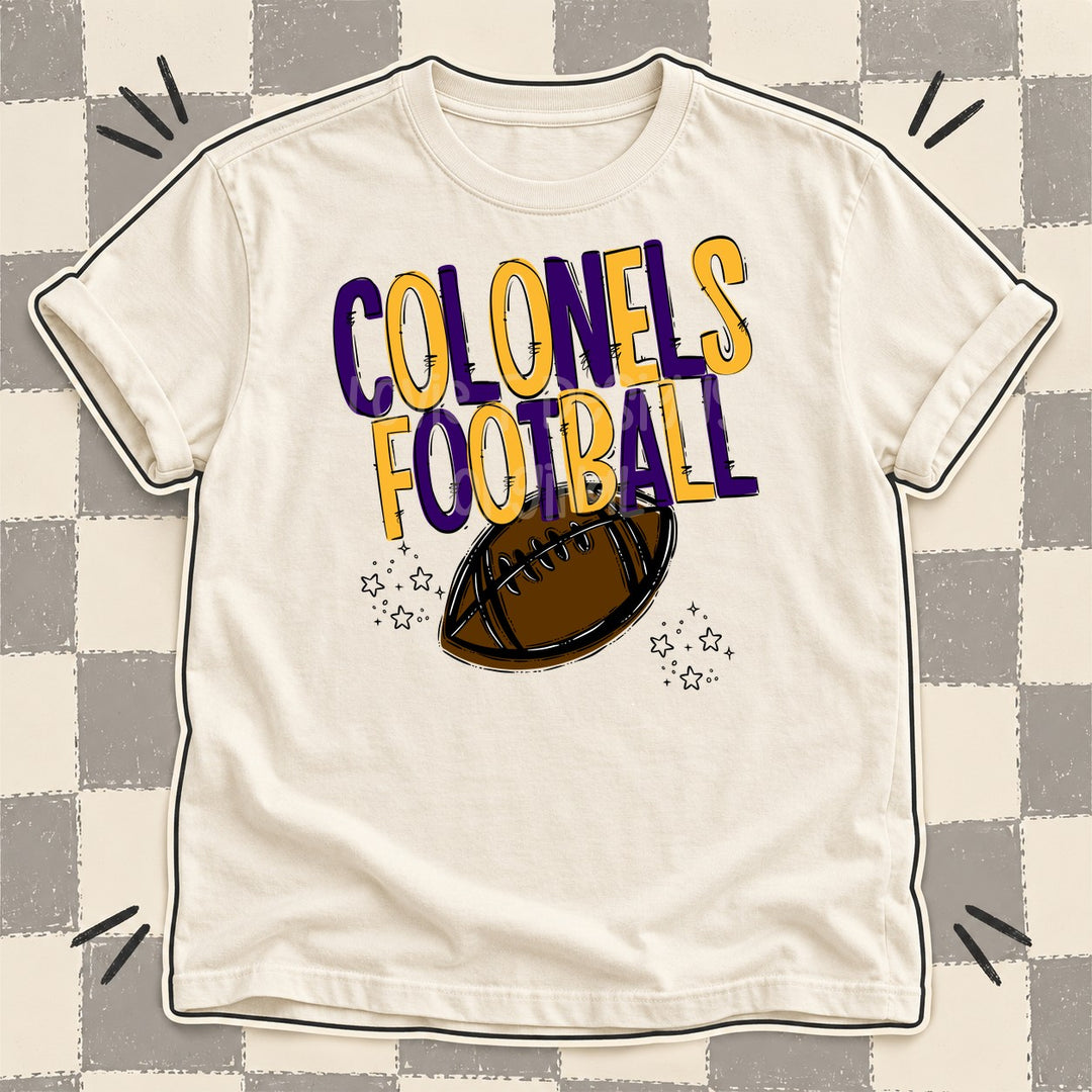 Colonels Purple Yellow Gold Team Go Football Mascots DTF transfer mockup