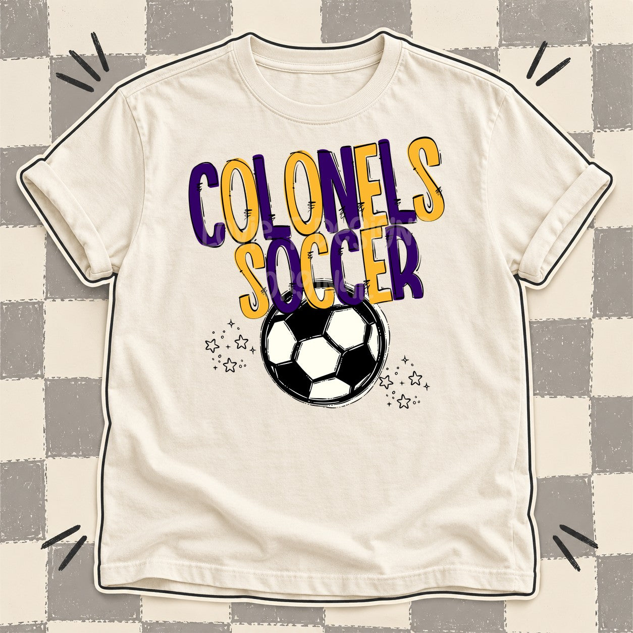 Team Go Soccer Mascots Colonels Purple Yellow Gold design