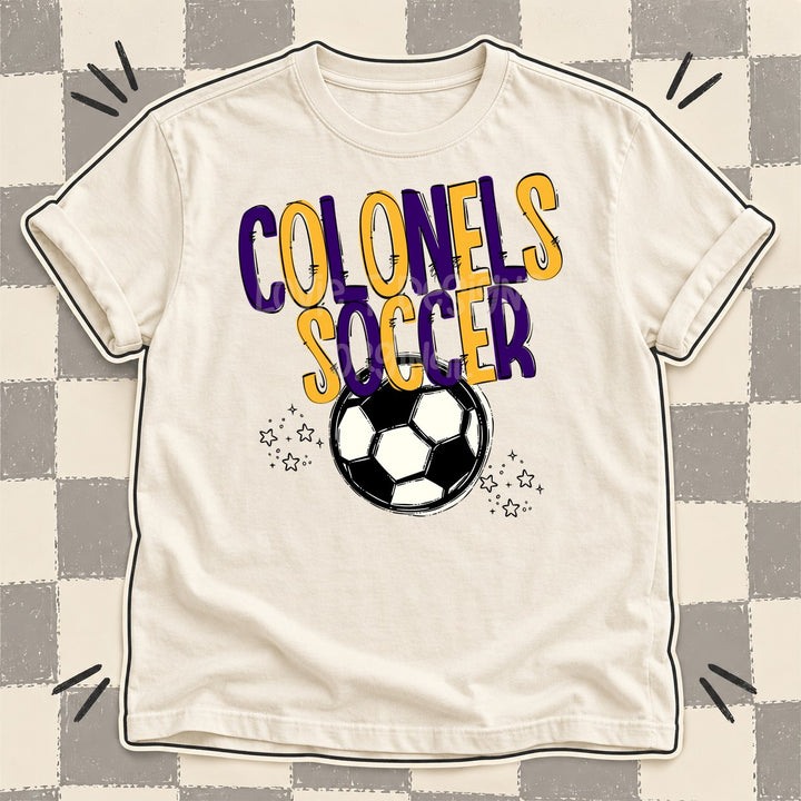 Colonels Purple Yellow Gold Team Go Soccer Mascots DTF transfer mockup