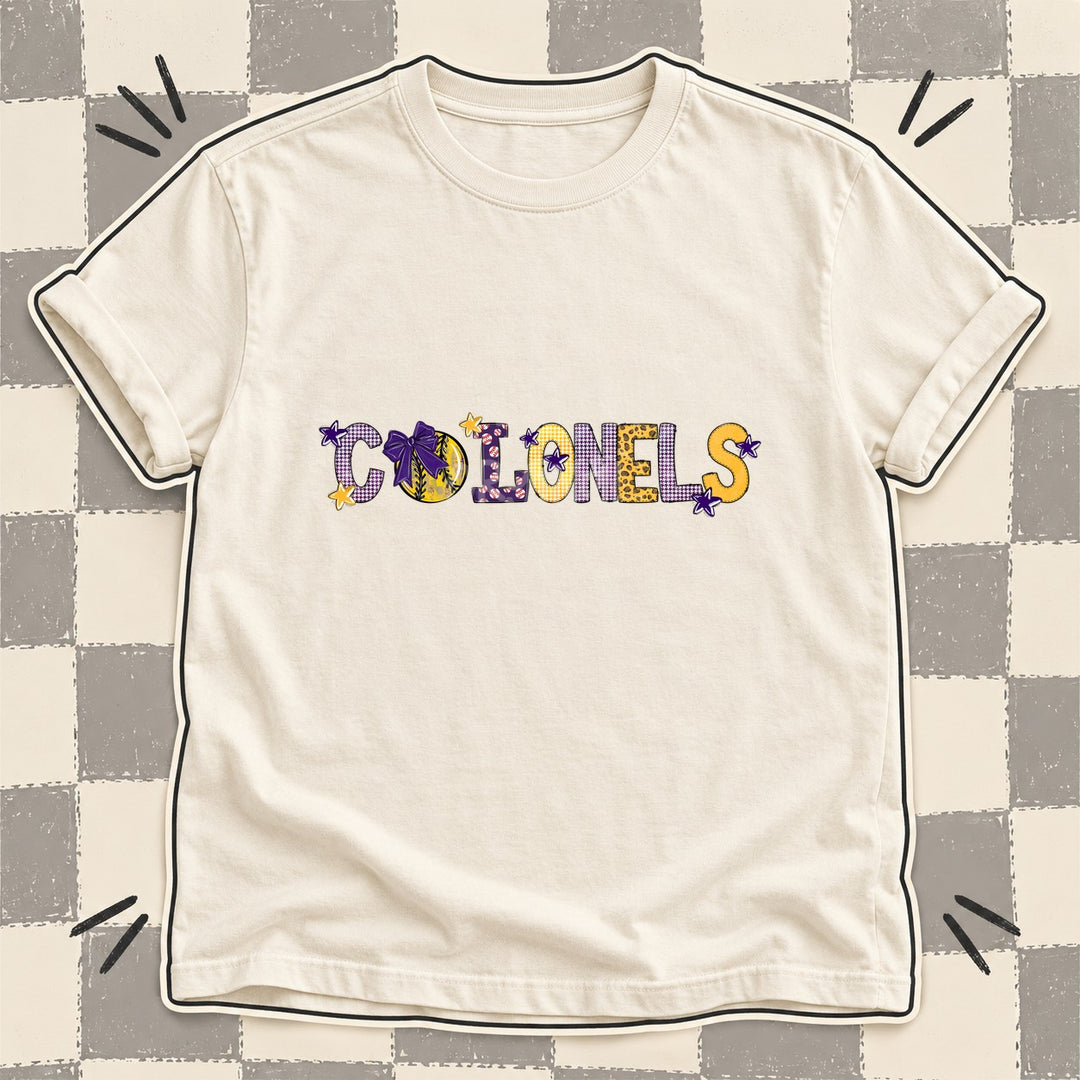 Colonels Purple Yellow Gold Mixed Doodle Softball Mascots – Mascot Colors DTF transfer mockup