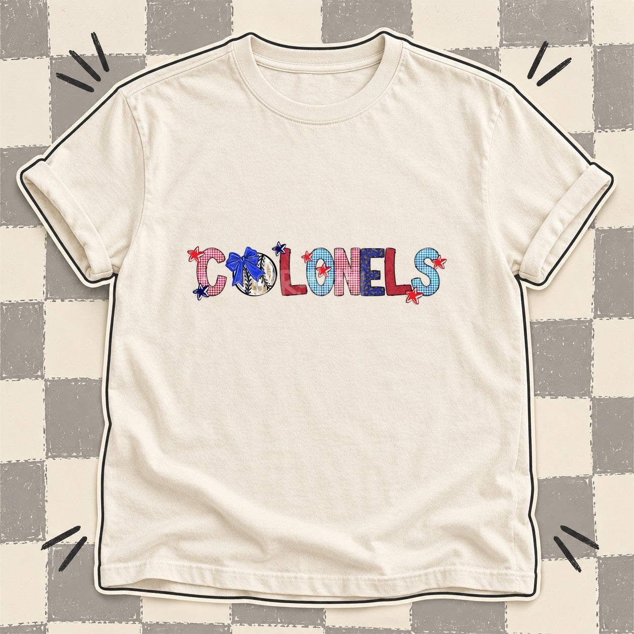 Mixed Doodle Baseball Mascots – Red and Royal Colonels design