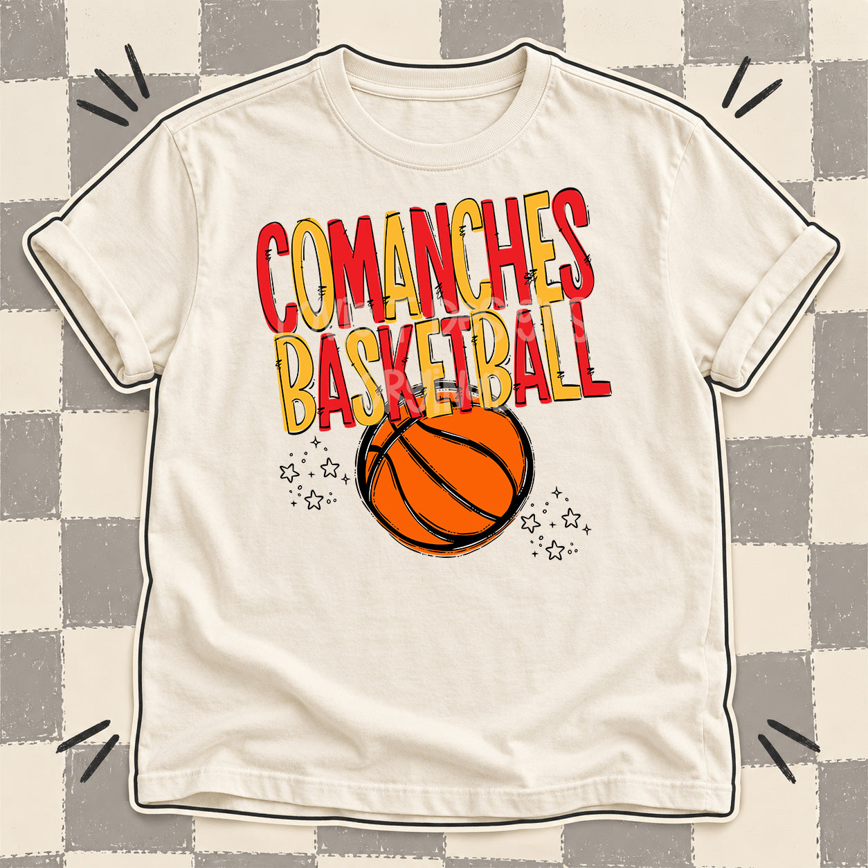 Team Go Basketball Mascots Comanches Red Yellow Gold design
