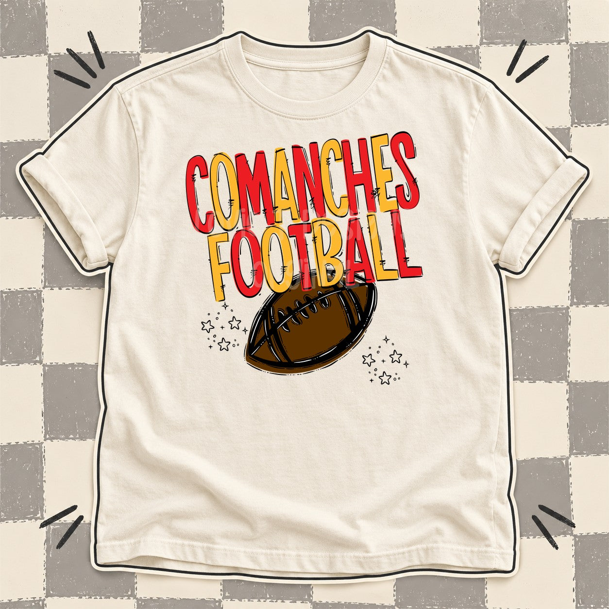 Team Go Football Mascots Comanches Red Yellow Gold design