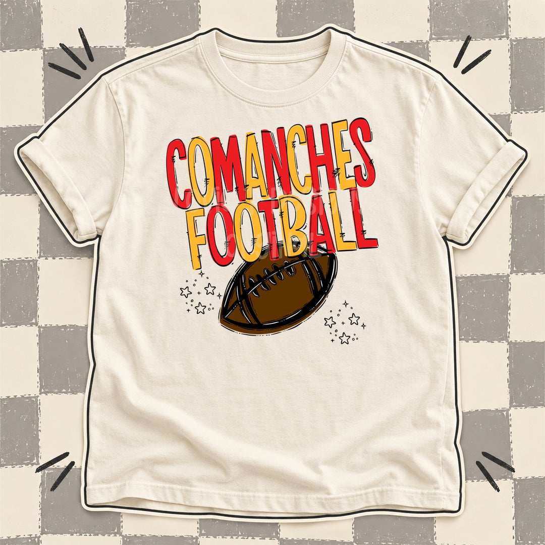 Comanches Red Yellow Gold Team Go Football Mascots DTF transfer mockup