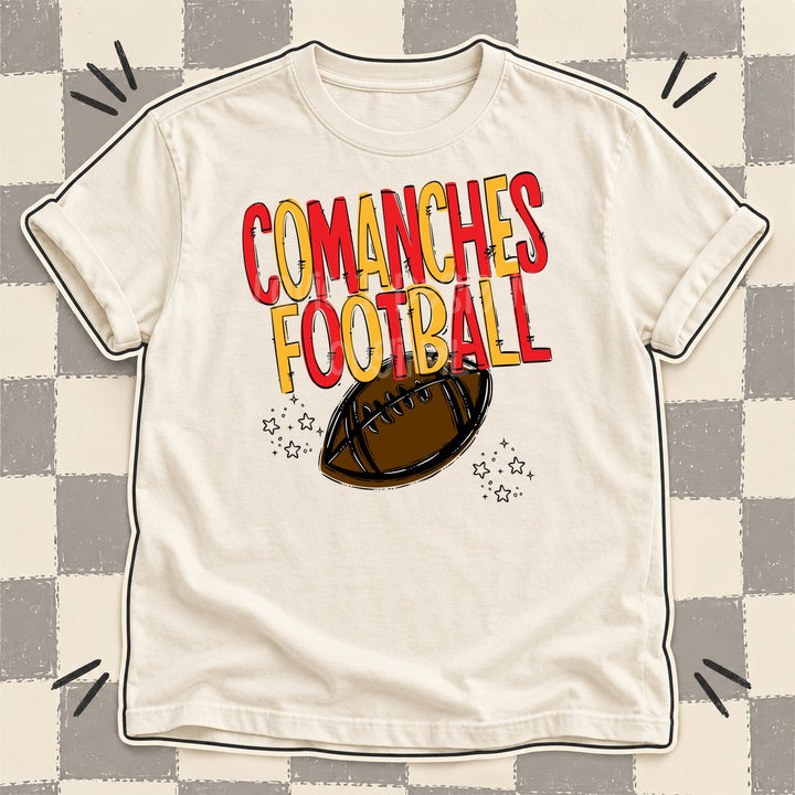 Comanches Red Yellow Gold Team Go Football Mascots DTF transfer mockup