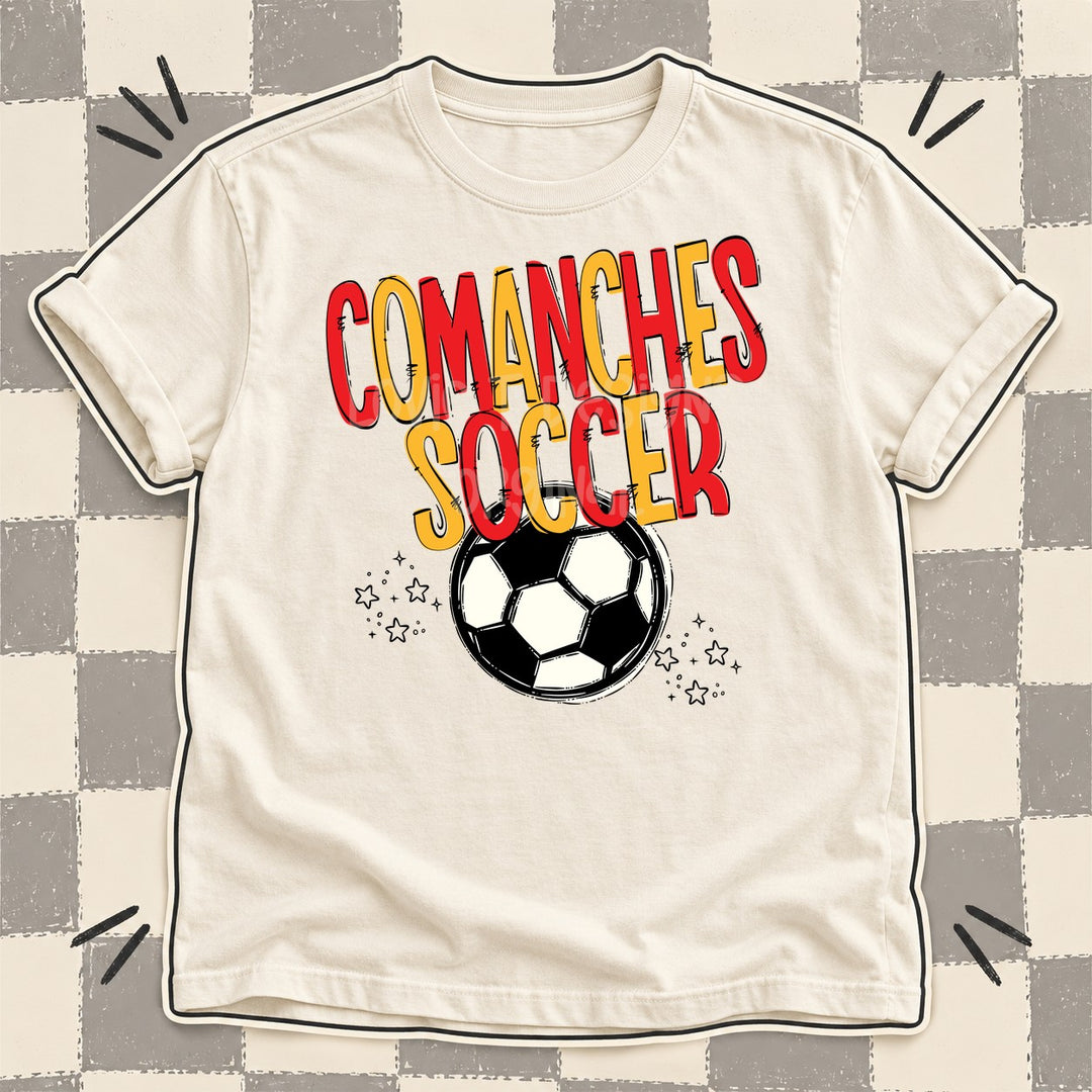 Comanches Red Yellow Gold Team Go Soccer Mascots DTF transfer mockup