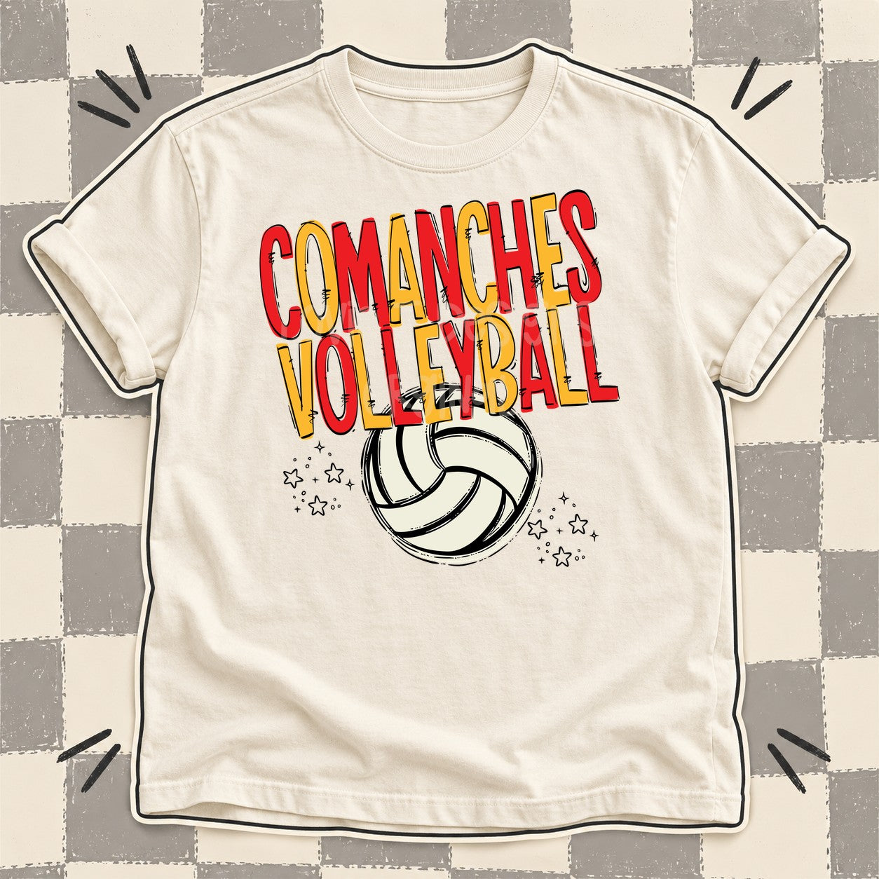 Team Go Volleyball Mascots Comanches Red Yellow Gold design