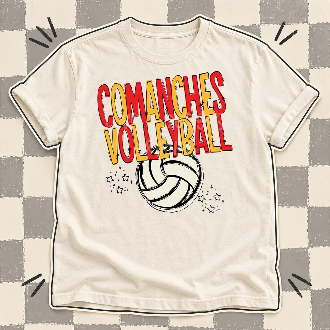 Comanches Red Yellow Gold Team Go Volleyball Mascots DTF transfer mockup