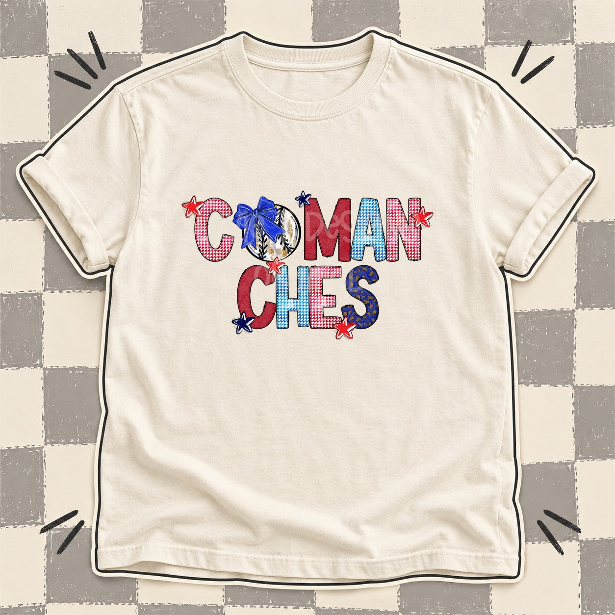 Mixed Doodle Baseball Mascots – Red and Royal Comanches design
