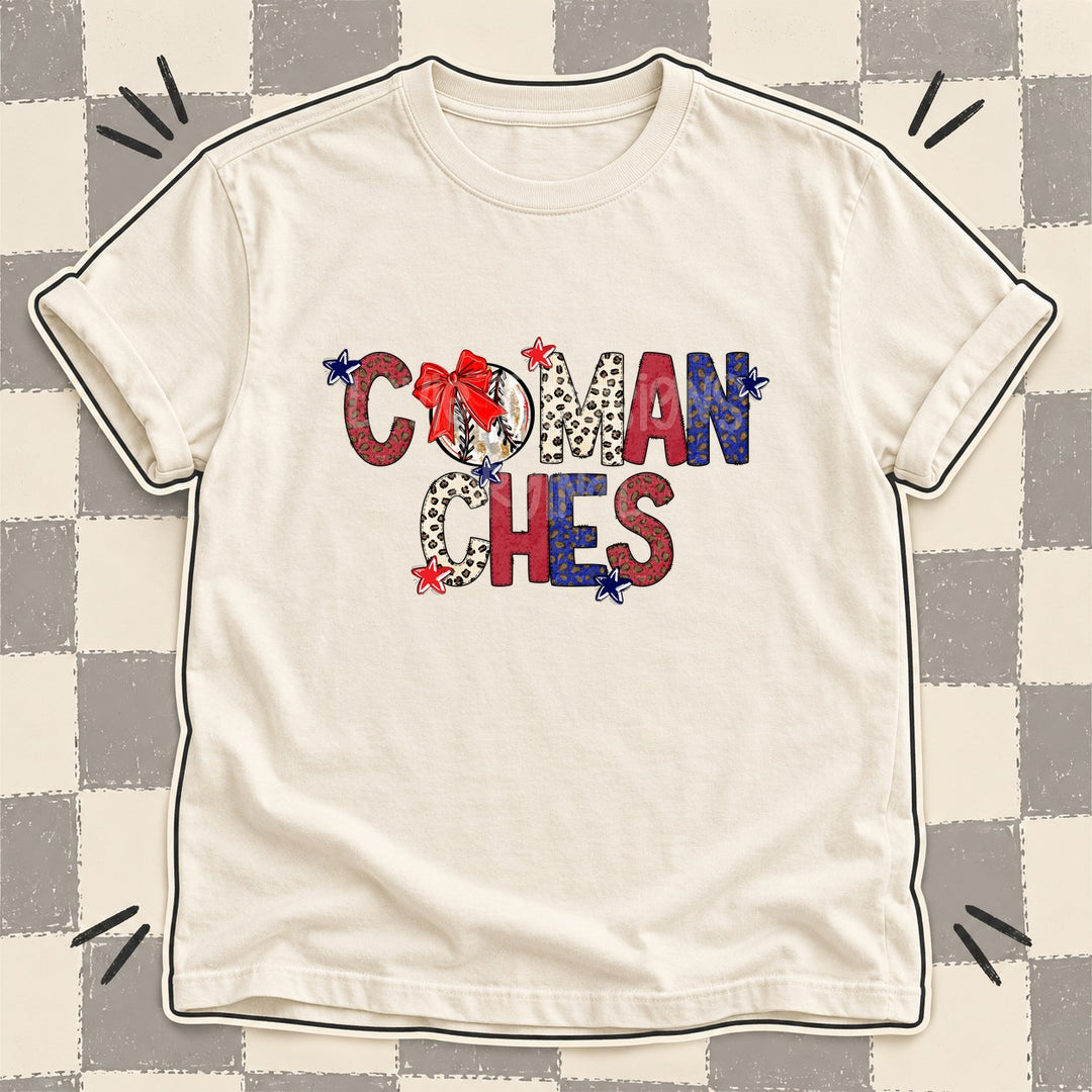 Comanches Mixed Doodle Baseball Mascots – Leopard Red Navy DTF transfer mockup