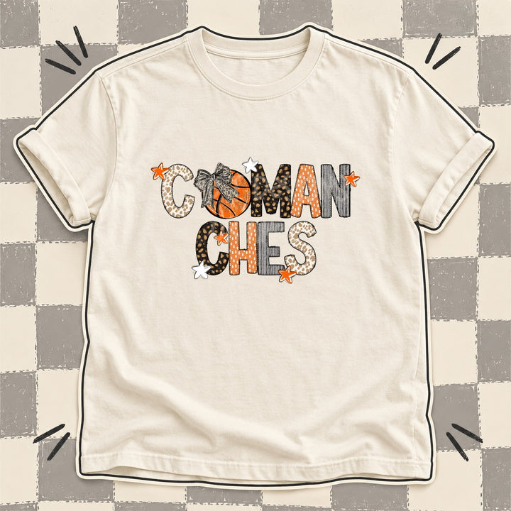Comanches Mixed Doodle Basketball Mascots – Orange and Brown DTF transfer mockup