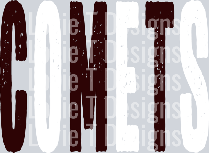 COMETS MAROON AND WHITE GRUNGE MASCOT - REGULAR SIZES SB
