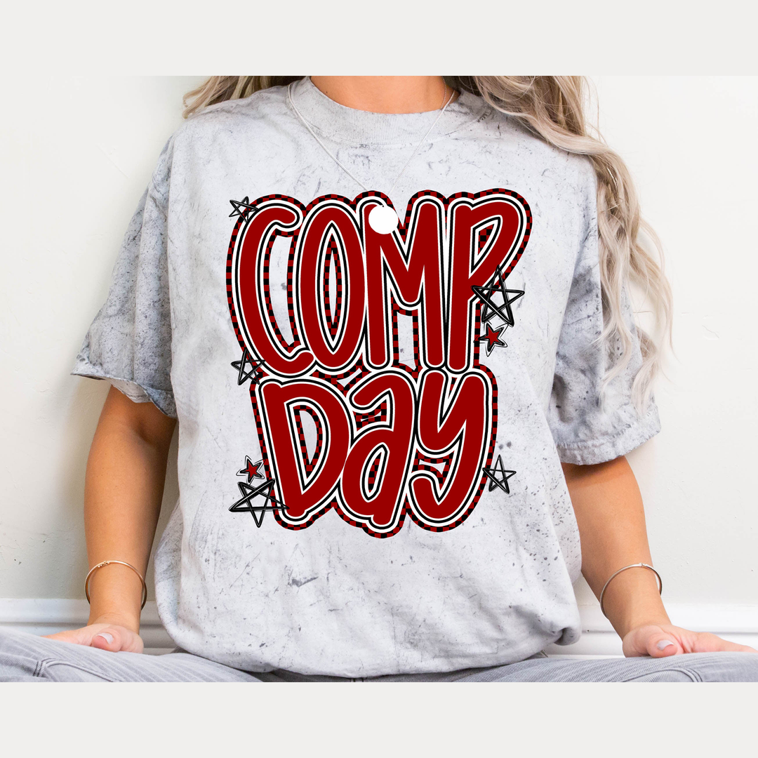 Comp Day Lettering Crimson – DTF Transfer – product image
