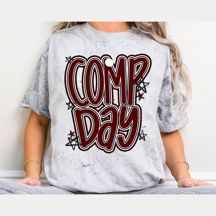 Comp Day Lettering Maroon – DTF Transfer – product image