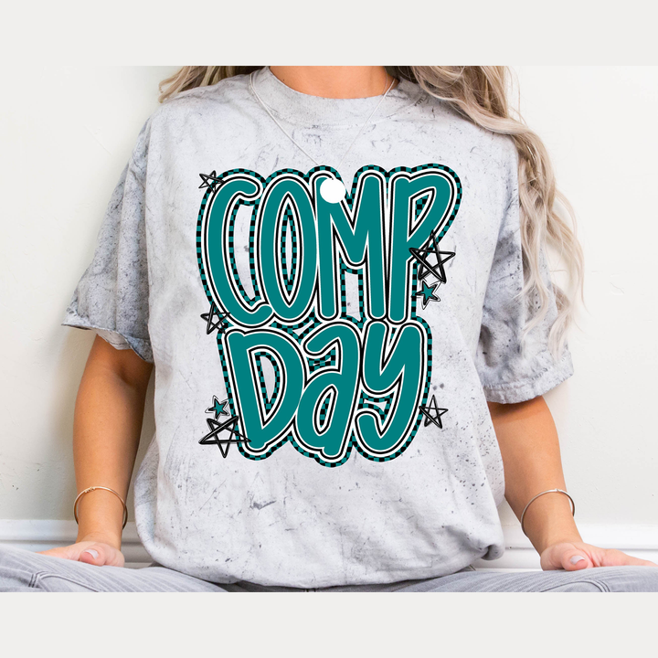 Comp Day Lettering Teal – DTF Transfer – product image