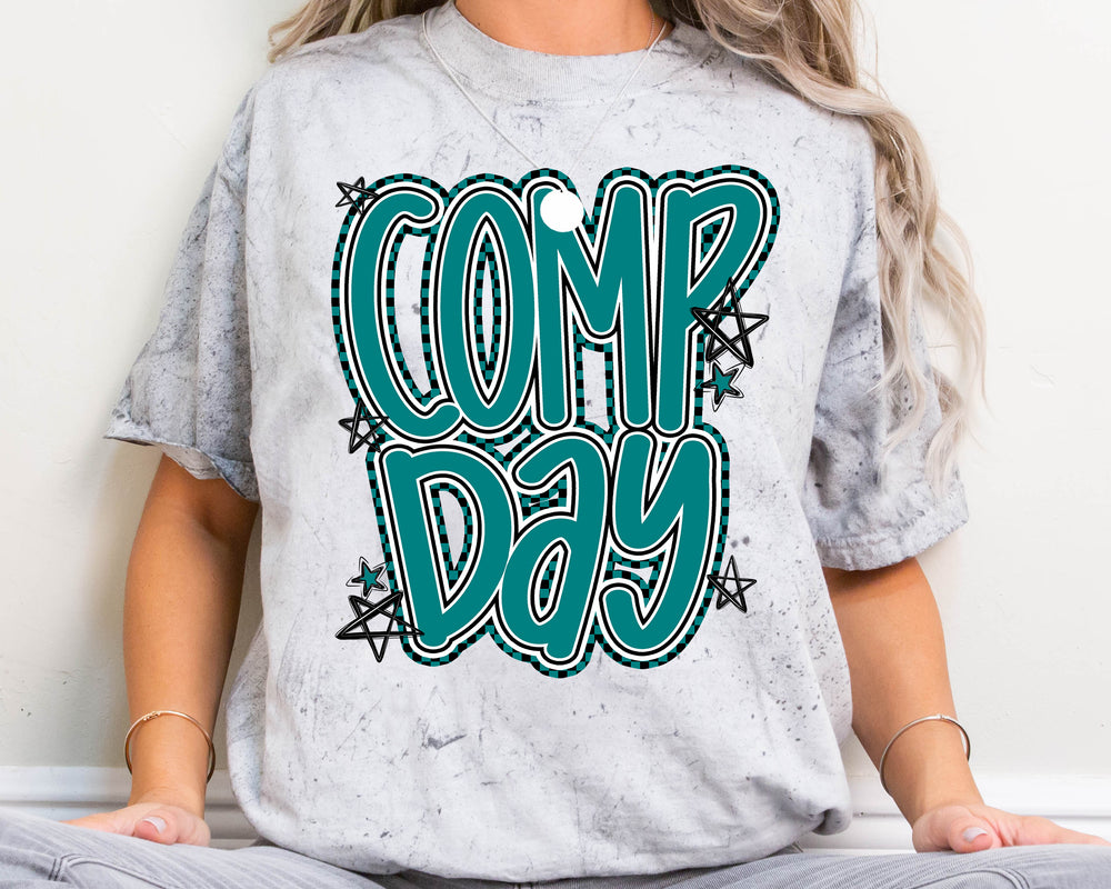 Comp Day Lettering Teal DTF transfer design