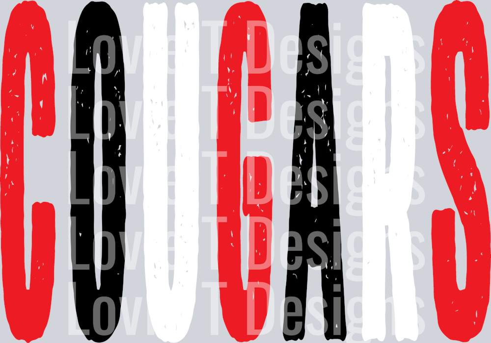 COUGARS RED BLACK AND WHITE OVERSIZED GRUNGE MASCOT