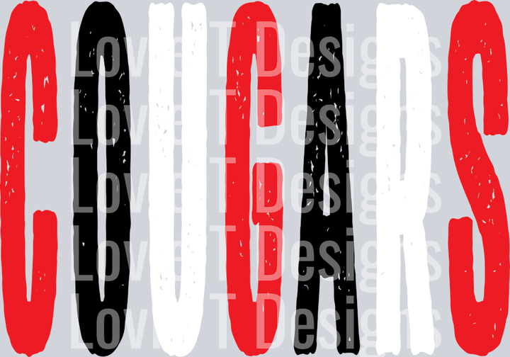 COUGARS RED BLACK AND WHITE OVERSIZED GRUNGE MASCOT