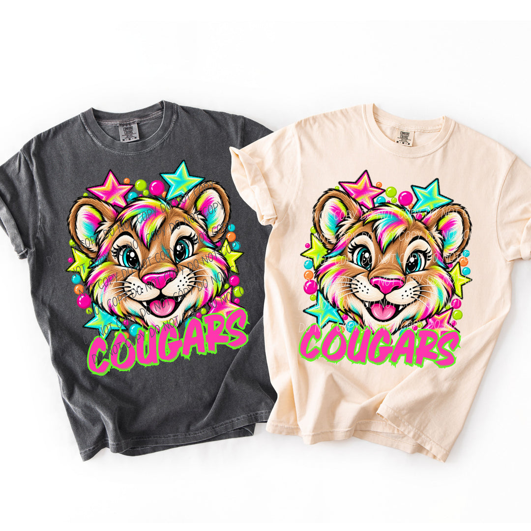 Cougars Neon Starstruck mascot DTF transfer