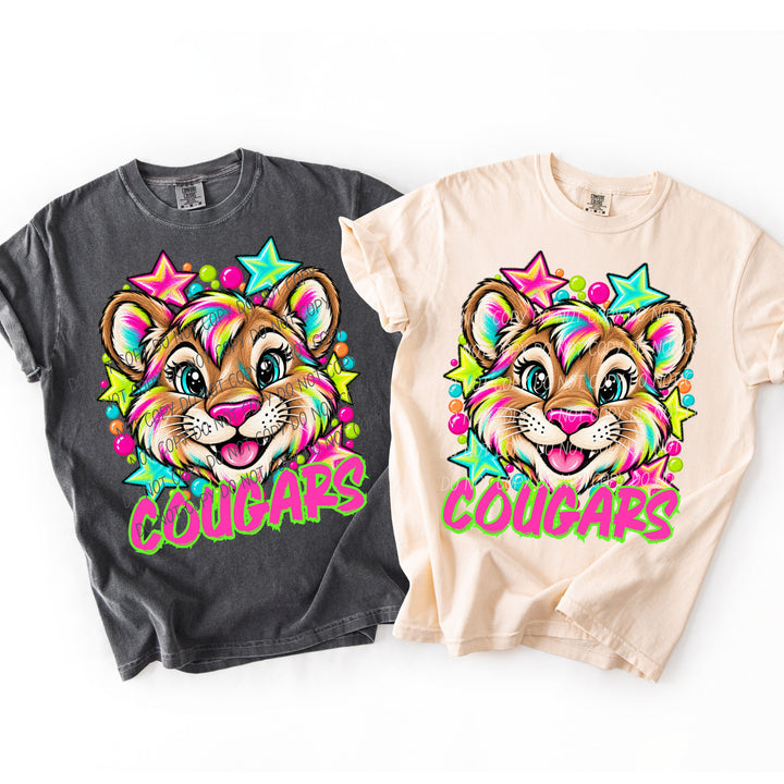 Cougars Neon Starstruck mascot DTF transfer