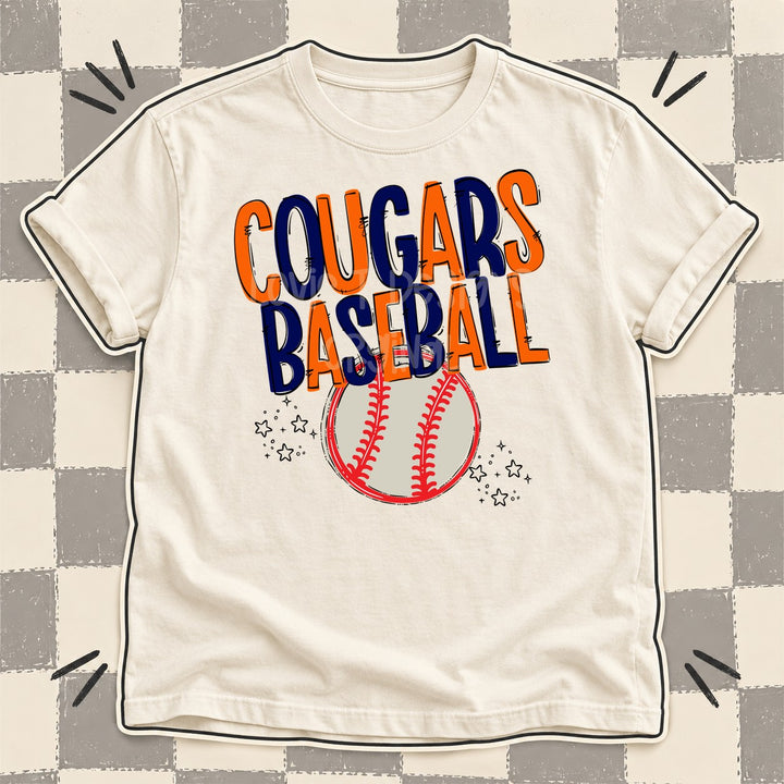 Cougars Orange Navy Team Go Baseball Mascots DTF transfer mockup