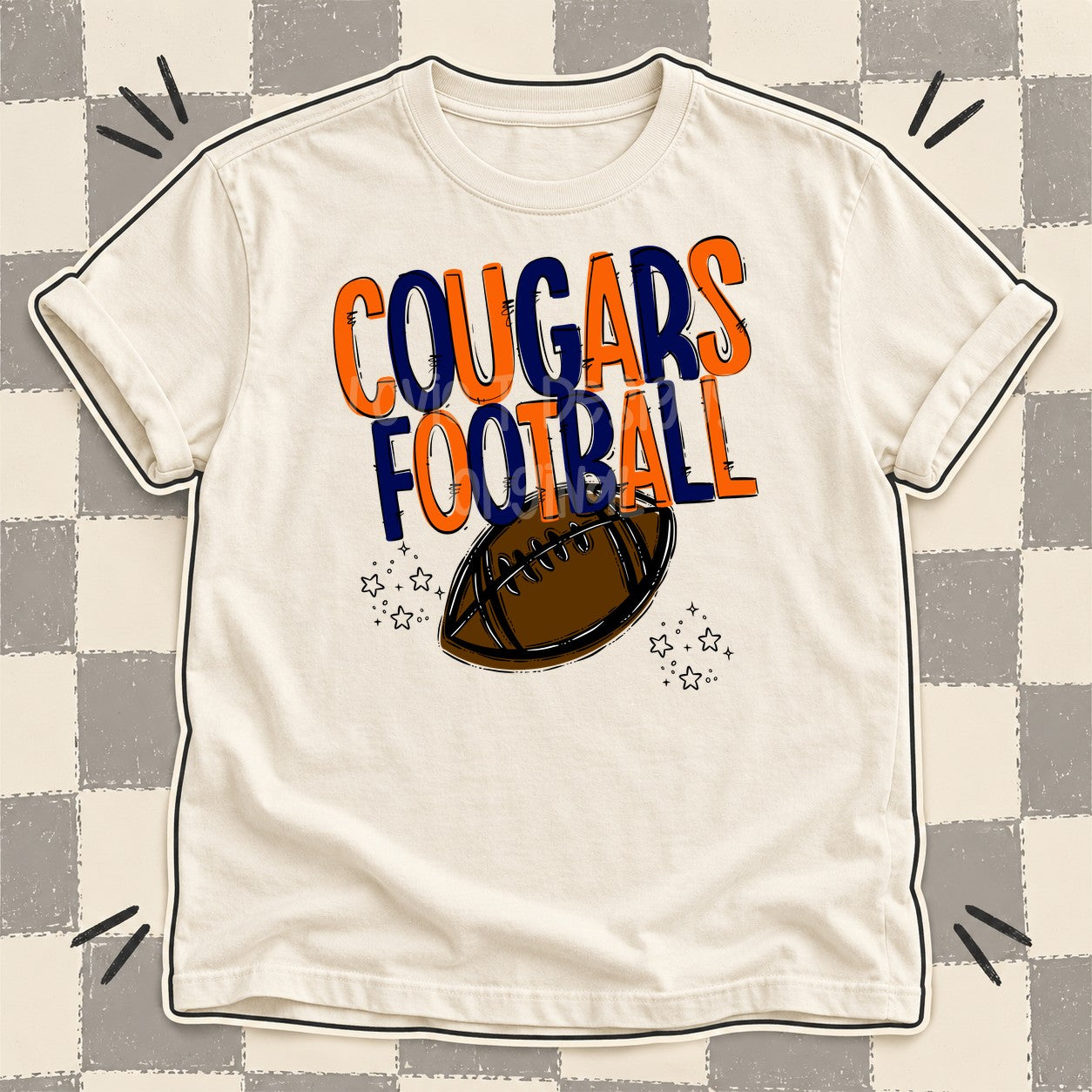 Team Go Football Mascots Cougars Orange Navy design
