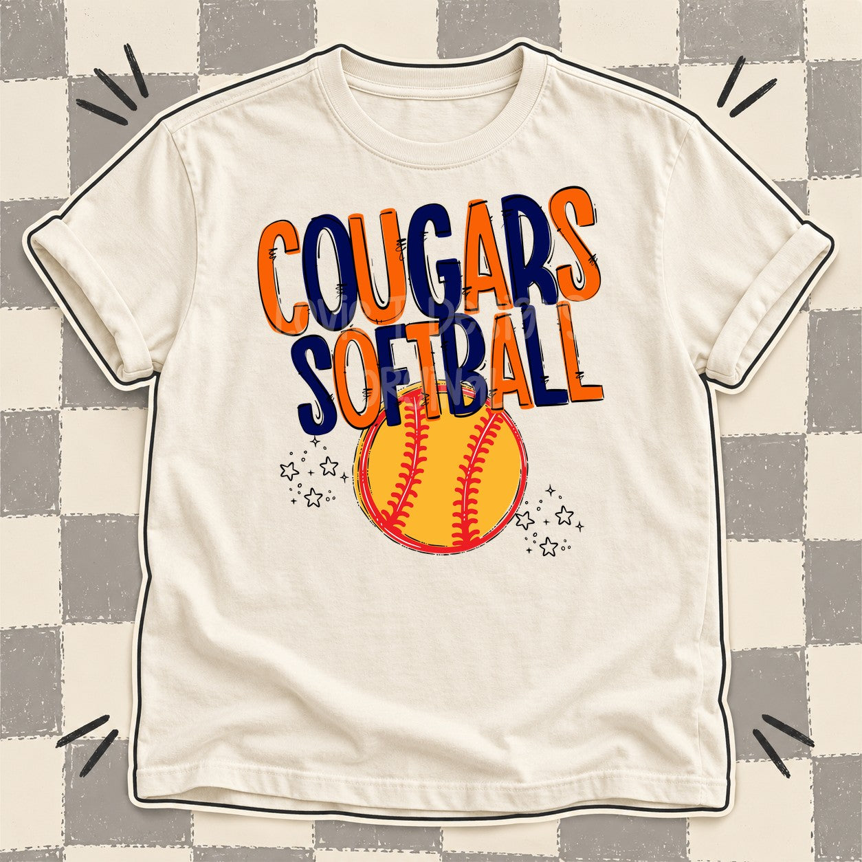Team Go Softball Mascots Cougars Orange Navy design