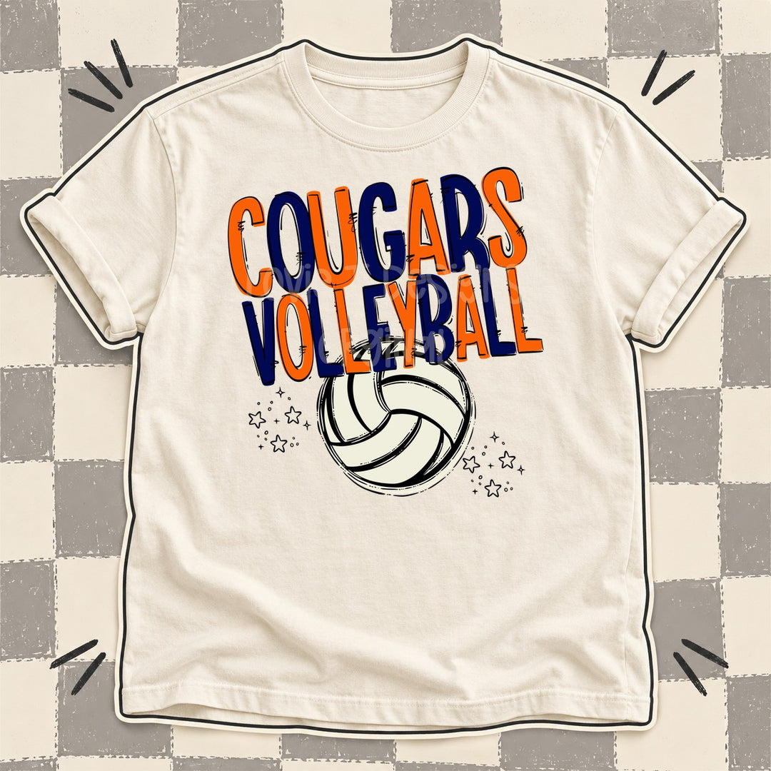Cougars Orange Navy Team Go Volleyball Mascots DTF transfer mockup