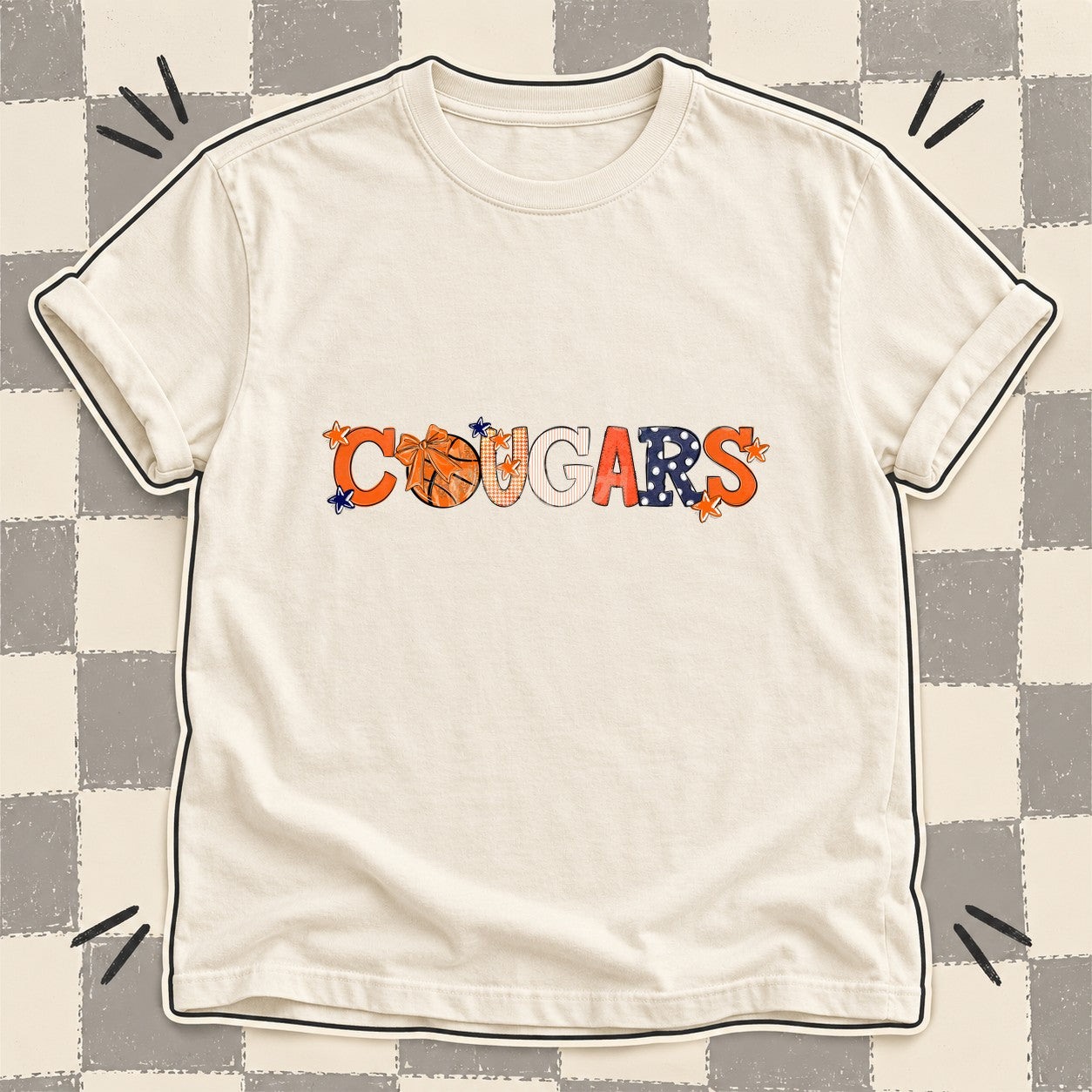 Mixed Doodle Basketball Mascots – Mascot Colors Cougars Orange Navy White design