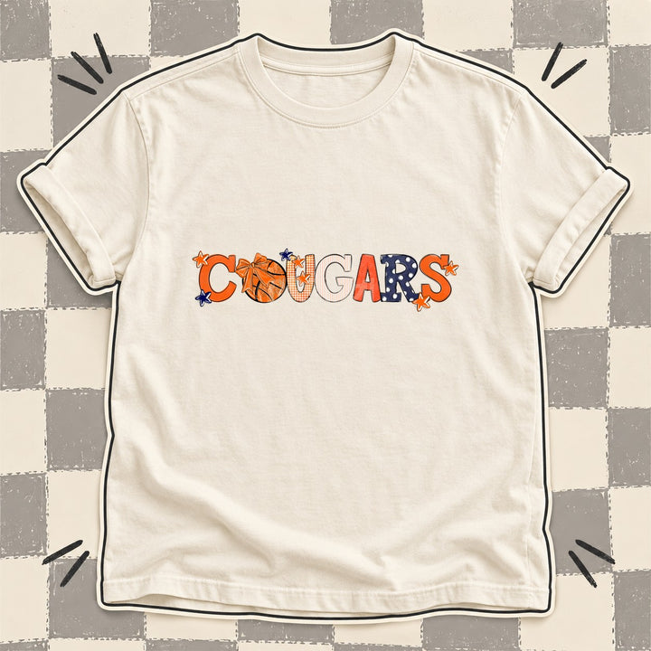 Cougars Orange Navy White Mixed Doodle Basketball Mascots – Mascot Colors DTF transfer mockup