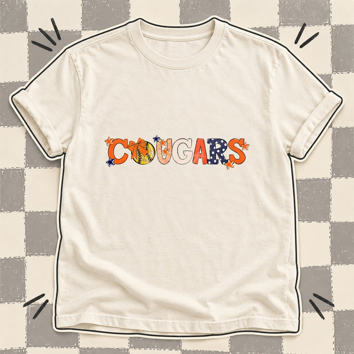 Cougars Orange Navy White Mixed Doodle Softball Mascots – Mascot Colors DTF transfer mockup