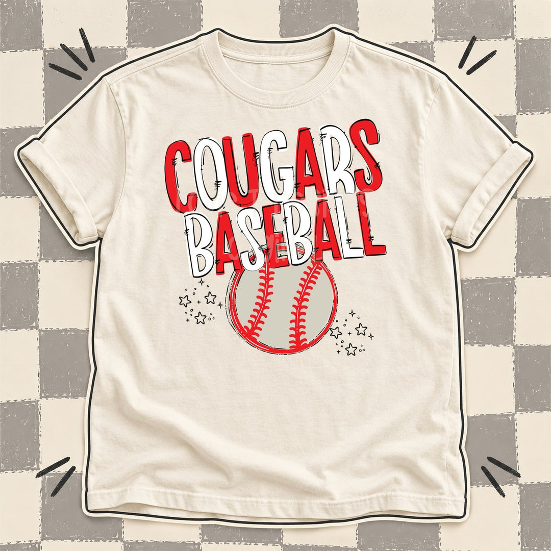 Cougars Red White Team Go Baseball Mascots DTF transfer mockup
