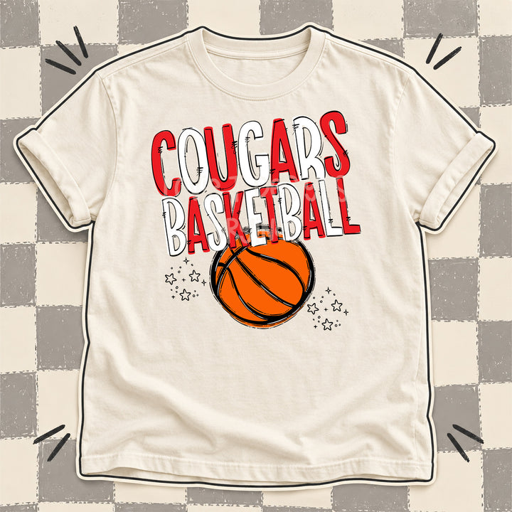 Cougars Red White Team Go Basketball Mascots DTF transfer