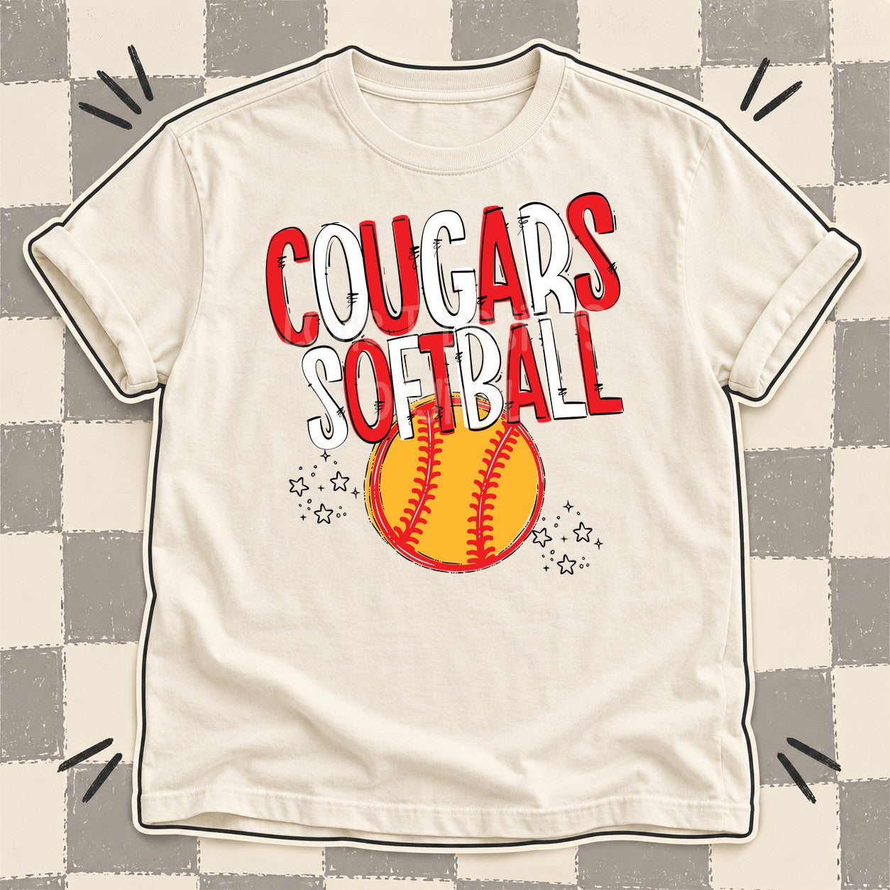 Team Go Softball Mascots Cougars Red White design