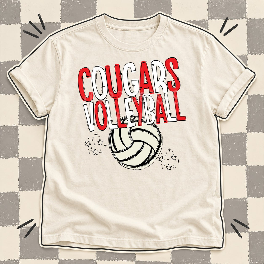 Cougars Red White Team Go Volleyball Mascots DTF transfer mockup
