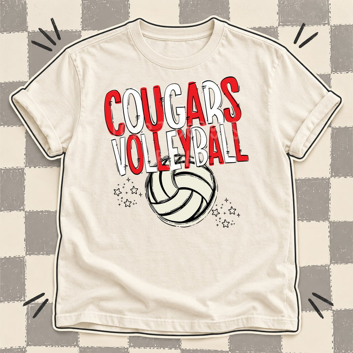 Cougars Red White Team Go Volleyball Mascots DTF transfer mockup