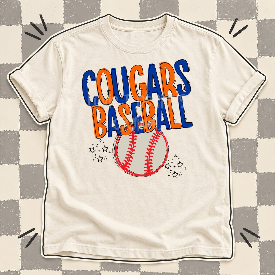 Cougars Royal Blue Orange Team Go Baseball Mascots DTF transfer mockup