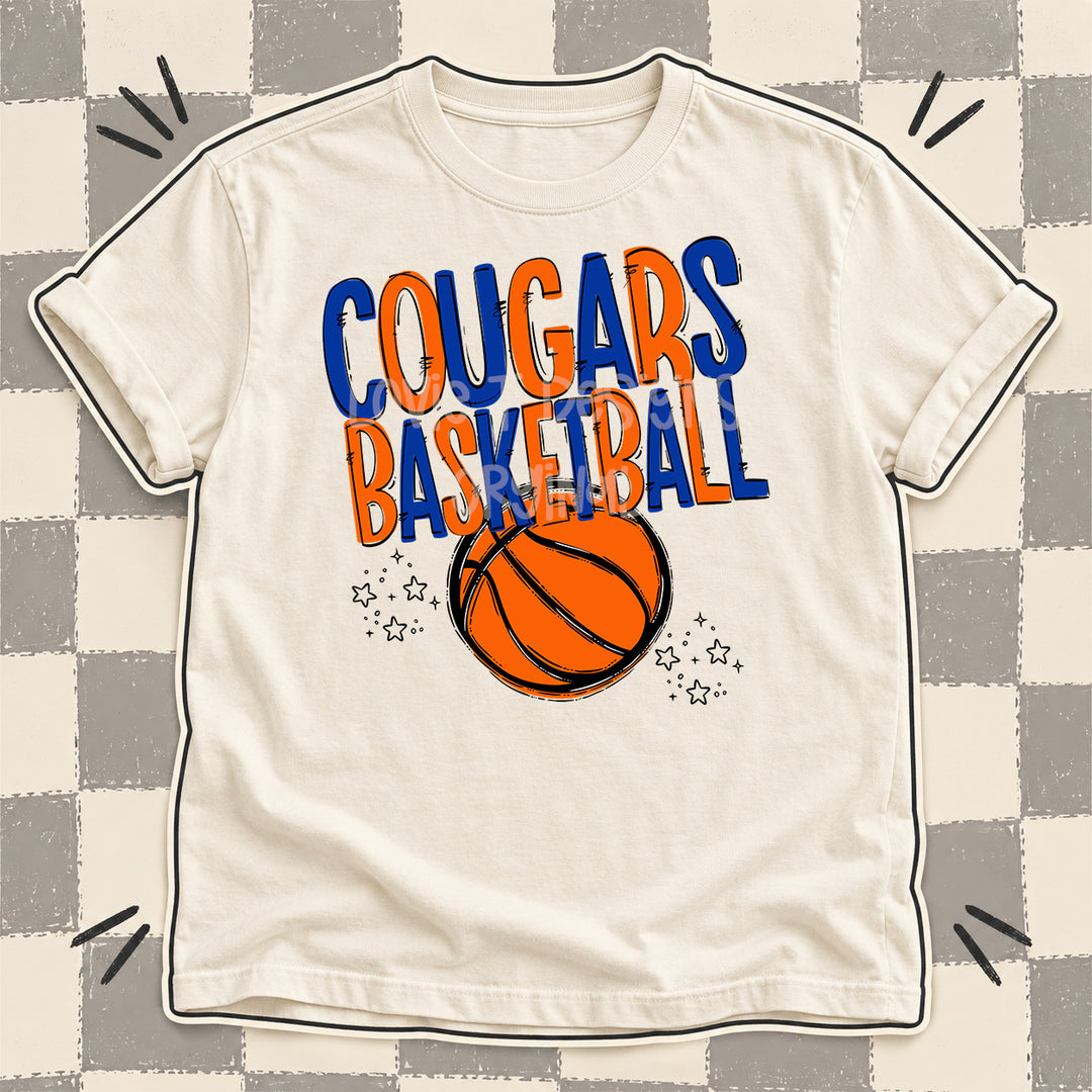 Cougars Royal Blue Orange Team Go Basketball Mascots DTF transfer