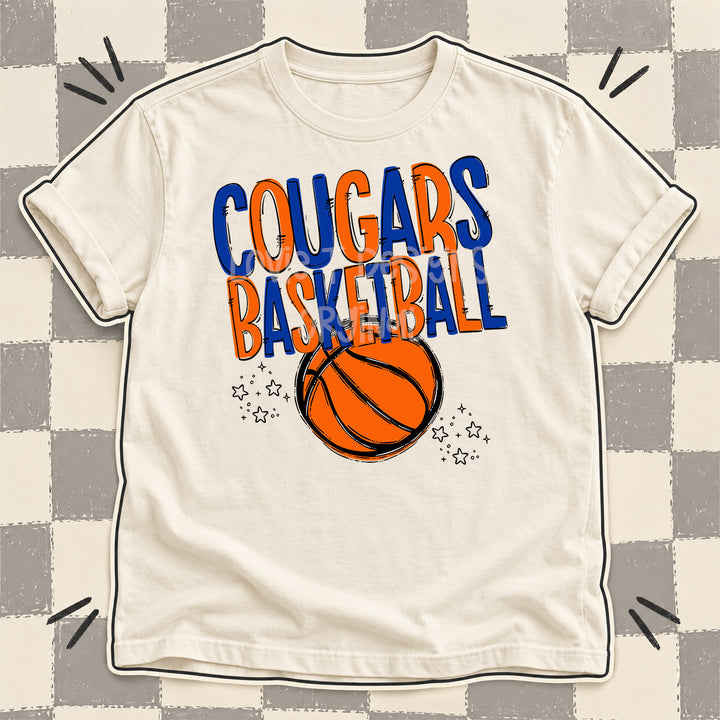 Cougars Royal Blue Orange Team Go Basketball Mascots DTF transfer