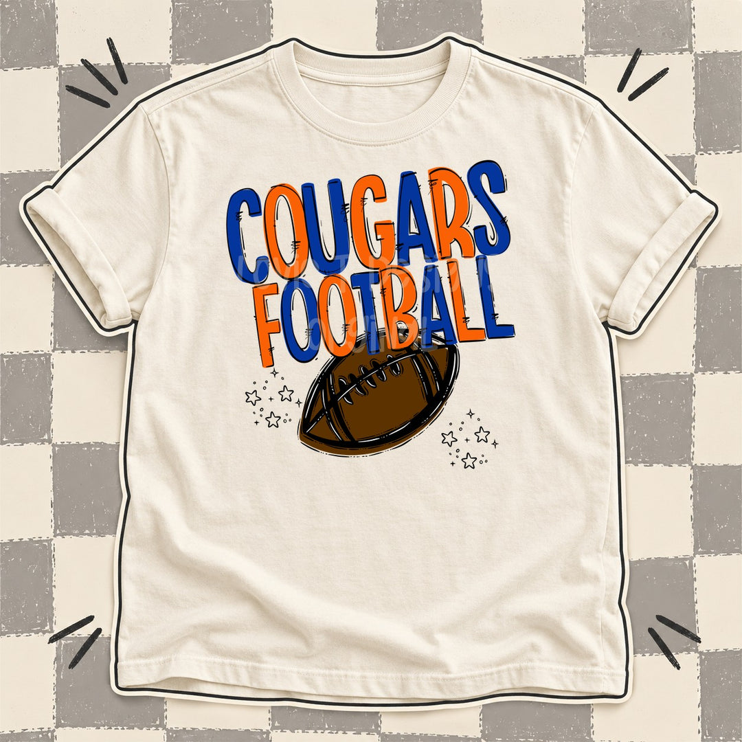 Cougars Royal Blue Orange Team Go Football Mascots DTF transfer mockup
