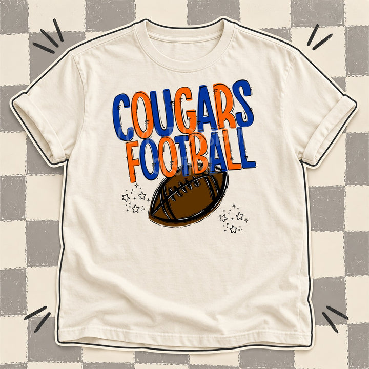 Cougars Royal Blue Orange Team Go Football Mascots DTF transfer mockup