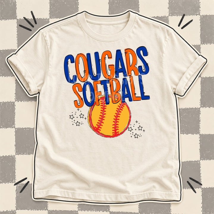 Cougars Royal Blue Orange Team Go Softball Mascots DTF transfer mockup