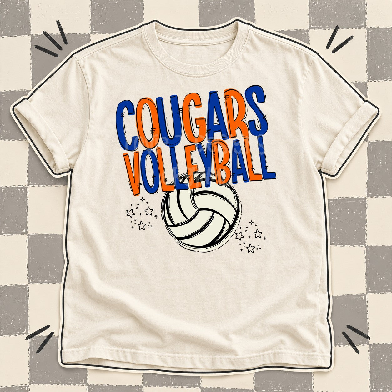 Team Go Volleyball Mascots Cougars Royal Blue Orange design