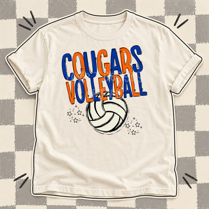 Cougars Royal Blue Orange Team Go Volleyball Mascots DTF transfer mockup