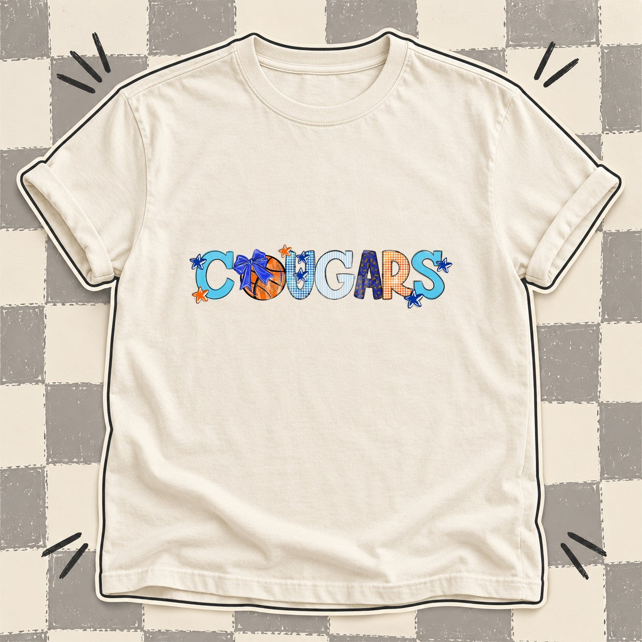 Mixed Doodle Basketball Mascots – Mascot Colors Cougars Royal Blue Orange White design