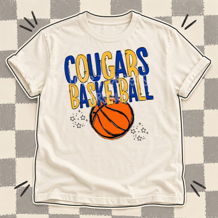 Cougars Royal Blue Yellow Gold Team Go Basketball Mascots DTF transfer