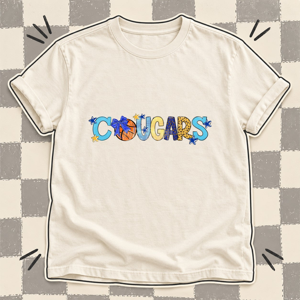 Mixed Doodle Basketball Mascots – Mascot Colors Cougars Royal Blue Yellow Gold design